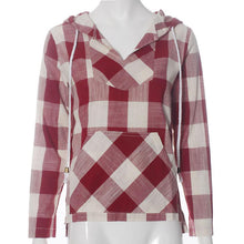 Fashion Shirt Women Long Sleeve Tops Plaid Hooded Sweater Blouse Shirt Pullover Plus Size  J4U66