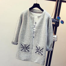 Women Sweater Long Sleeve UK Flag Printed Pocket Outwear Coats Knitted Cardigans For Women J4U66