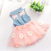 Fashion Baby Kids Girls Denim Dress Sleeveless Shirt Tulle Princess Tutu Dresses 0-4Y J4U66