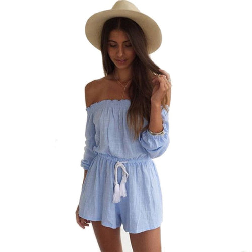 Fashion Blue Jumpsuit Women Short Tassel Combinaison Short Femme Jumpsuits Rompers Womens Jumpsuit J4U66