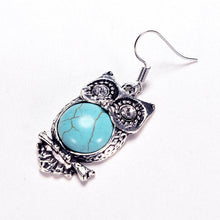 Bohemia Animal Owl Bird Ethnic Vintage Tibetan Silver Blue Turquoise Bead Dangle Earrings J4U66
