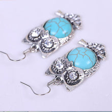 Bohemia Animal Owl Bird Ethnic Vintage Tibetan Silver Blue Turquoise Bead Dangle Earrings J4U66
