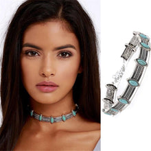 Boho Collar Choker Silver Necklace jewelry Necklace women Euro Vintage Necklace Bohemia Turquoise Beads J4U66