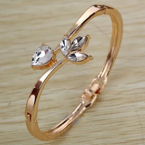 Bracelets Bangles Lady Rose Gold ramping Inlay bunga titisan hujan kristal rantai gelang Bangle J4U66