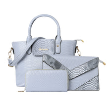 women 3pcs purses and handbag set pu leather snakeskin  tote clutch bag retro ladies bolsas J4U66