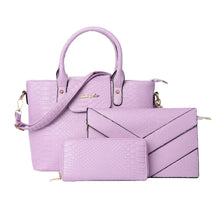 women 3pcs purses and handbag set pu leather snakeskin  tote clutch bag retro ladies bolsas J4U66