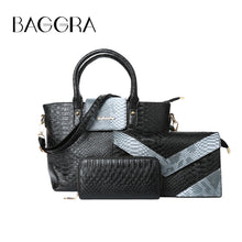 women 3pcs purses and handbag set pu leather snakeskin  tote clutch bag retro ladies bolsas J4U66