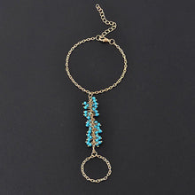 Chain Bracelet Drop Turquoise Beads Slave Finger Ring Punk Gold Plated Women Metal Hand Harness Chain J4U66