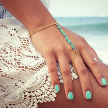 Chain Bracelet Drop Turquoise Beads Slave Finger Ring Punk Gold Plated Women Metal Hand Harness Chain J4U66
