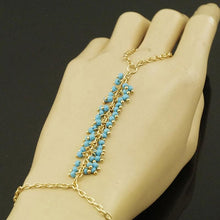 Chain Bracelet Drop Turquoise Beads Slave Finger Ring Punk Gold Plated Women Metal Hand Harness Chain J4U66