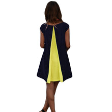 chiffon women dress splicing o neck sleeveless mini party dress partial lined beach dress white blue yellow J4U66