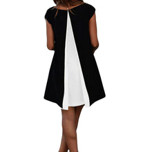 chiffon women dress splicing o neck sleeveless mini party dress partial lined beach dress white blue yellow J4U66