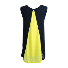 chiffon women dress splicing o neck sleeveless mini party dress partial lined beach dress white blue yellow J4U66