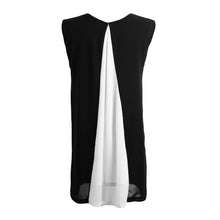 chiffon women dress splicing o neck sleeveless mini party dress partial lined beach dress white blue yellow J4U66