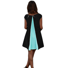 chiffon women dress splicing o neck sleeveless mini party dress partial lined beach dress white blue yellow J4U66