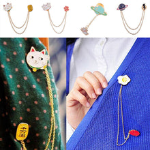 Cute Egg Cat Moon Rabbit Chain Brooch Badge Pin Jewelry Gift Women Girl Accessories S  Collar brooch J4U66