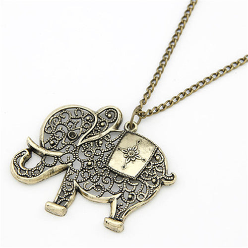 Cute Vintage Retro Charms Hollow Out Elephant Metal Necklace&Pendants Women Jewelry Gift J4U66