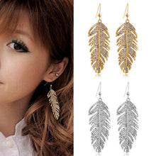 Dangle Earrings Jewlery Silver Gold Colors Women Fine Bohemian elegant Alloy Feather Pendant Earrings J4U66