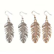 Dangle Earrings Jewlery Silver Gold Colors Women Fine Bohemian elegant Alloy Feather Pendant Earrings J4U66