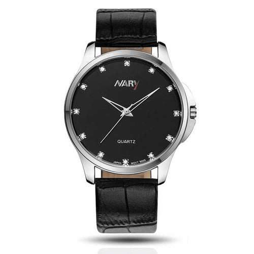 Fashion Dress LRhinestone Men Business Sport Leather Waterproof Quartz Wrist Watch J4U66