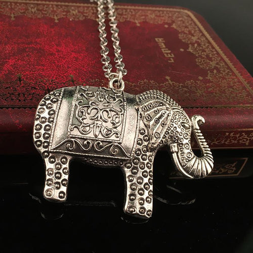 Elephant Ethnic Necklace Africa Elephant Pendant Sweater Long Chain Fine Necklace For Women 45CM J4U66