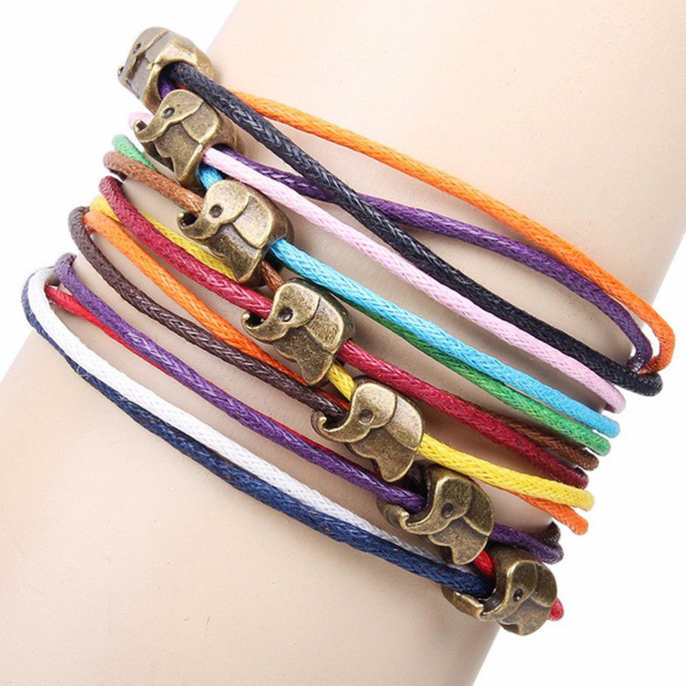 Elephants Jewelry Bracelet Multilayer Candy Color Rope Chain Leather Bracelets For Women J4U66