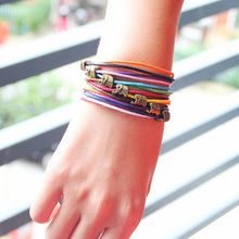 Elephants Jewelry Bracelet Multilayer Candy Color Rope Chain Leather Bracelets For Women J4U66