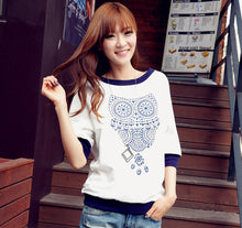 europe america women t-shirts owl printcolor block batwing half sleeves tops blusas femininas casual shirts white J4U66