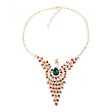 Fine Jewelry Super Dazzling Gold plated Rhinestone Colorful Peacock Long Necklace & Pendants For Women J4U66