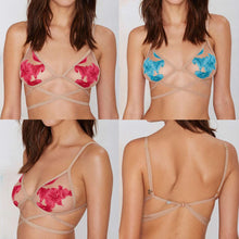 Floral Printed Cut-Out Strappy Crop Top Bra Bralette Bustier Corset Red Blue J4U66