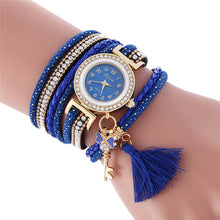 Fashion Key Pendant Elegance Leather Watch Wrap Around Quartz Leopard Leather Weave Watch Bracelets Relogio Femininos J4U66