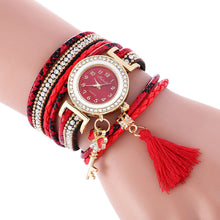 Fashion Key Pendant Elegance Leather Watch Wrap Around Quartz Leopard Leather Weave Watch Bracelets Relogio Femininos J4U66