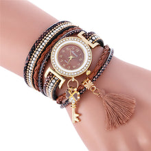 Fashion Key Pendant Elegance Leather Watch Wrap Around Quartz Leopard Leather Weave Watch Bracelets Relogio Femininos J4U66