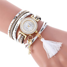 Fashion Key Pendant Elegance Leather Watch Wrap Around Quartz Leopard Leather Weave Watch Bracelets Relogio Femininos J4U66