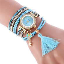 Fashion Key Pendant Elegance Leather Watch Wrap Around Quartz Leopard Leather Weave Watch Bracelets Relogio Femininos J4U66