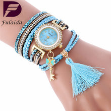 Fashion Key Pendant Elegance Leather Watch Wrap Around Quartz Leopard Leather Weave Watch Bracelets Relogio Femininos J4U66