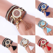 Fashion Key Pendant Elegance Leather Watch Wrap Around Quartz Leopard Leather Weave Watch Bracelets Relogio Femininos J4U66