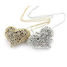 Hollow Carved Peach Heart Rhinestone Lady Long Necklace Bronze Silver Golden Jewelry J4U66