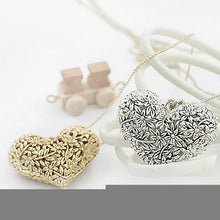 hollow carved peach heart rhinestone women lady long necklace bronze silver golden jewelry J4U66