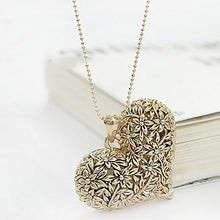 Hollow Carved Peach Heart Rhinestone Lady Long Necklace Bronze Silver Golden Jewelry J4U66