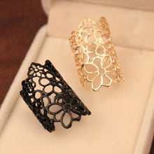 Jewelry Accessories anel Feminino Black Gold Cutout Lace Flower Ring Finger Rings for Women s J4U66