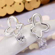 jewelry womens silver plated crystal flower stud earings bijoux earrings for wedding smte57 J4U66