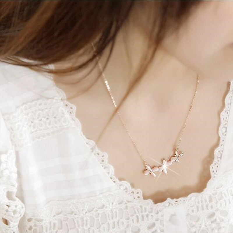 Jewelry Opal Crystal Butterfly for Brief Paragraph Clavicle Short Chain Necklace & pendants for women J4U66