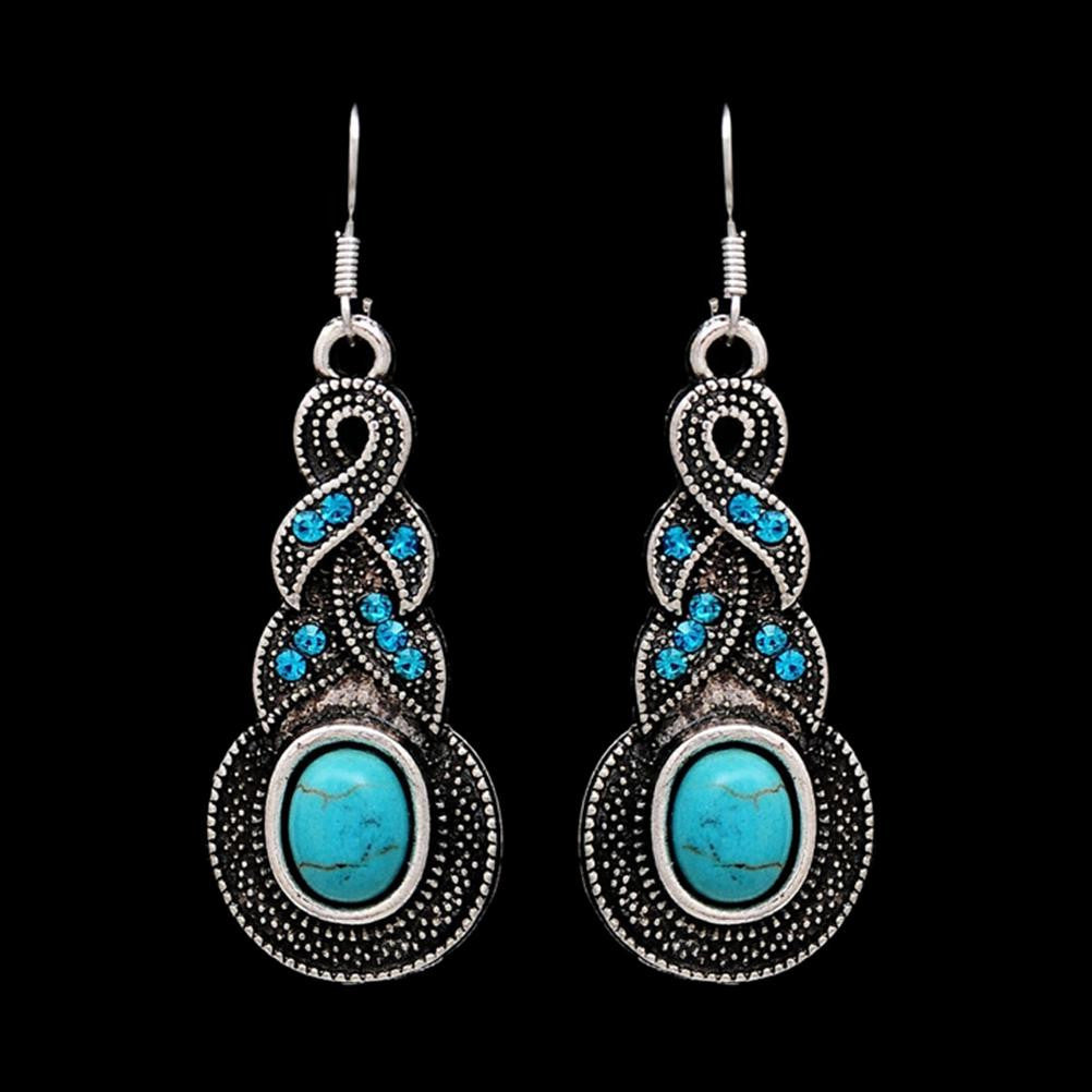 Jewelry Sets Tibetan Turquoise Chain Necklace & Pendants Silver Plated Water Drop Shaped Stud Earrings Women Collar J4U66
