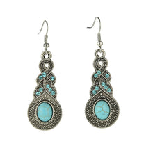 Jewelry Sets Tibetan Turquoise Chain Necklace & Pendants Silver Plated Water Drop Shaped Stud Earrings Women Collar J4U66