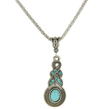 Jewelry Sets Tibetan Turquoise Chain Necklace & Pendants Silver Plated Water Drop Shaped Stud Earrings Women Collar J4U66