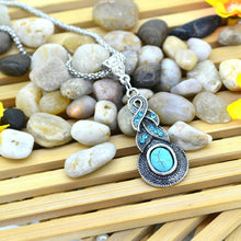 Jewelry Sets Tibetan Turquoise Chain Necklace & Pendants Silver Plated Water Drop Shaped Stud Earrings Women Collar J4U66