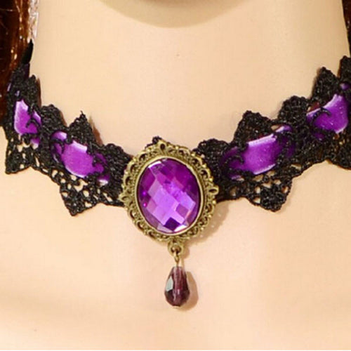 Fashion Lace Collar Flower Victorian Choker Womens Pendant Gothic Gems Necklace J4U66