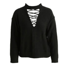 lace up knitted sweater women long sleeve turtleneck casual pullover hollow out basic knit tops jumper pull femme J4U66