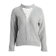 lace up knitted sweater women long sleeve turtleneck casual pullover hollow out basic knit tops jumper pull femme J4U66